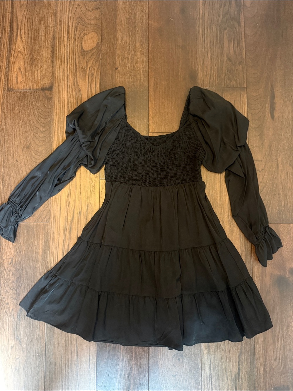 Woman’s  Black Tiered Long-Sleeve Dress